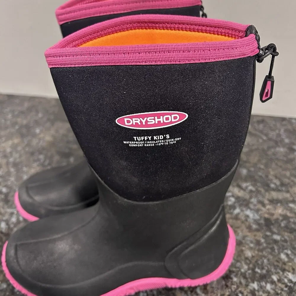 Dryshod Tuffy Kid's Waterproof Sport Boots Black/Pink (TUF-KD-PN-Y) Sz 6 EUC